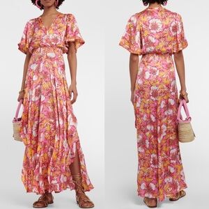 NWT Poupette St. Barth Floral Printed Maxi Dress Pink Orange XS